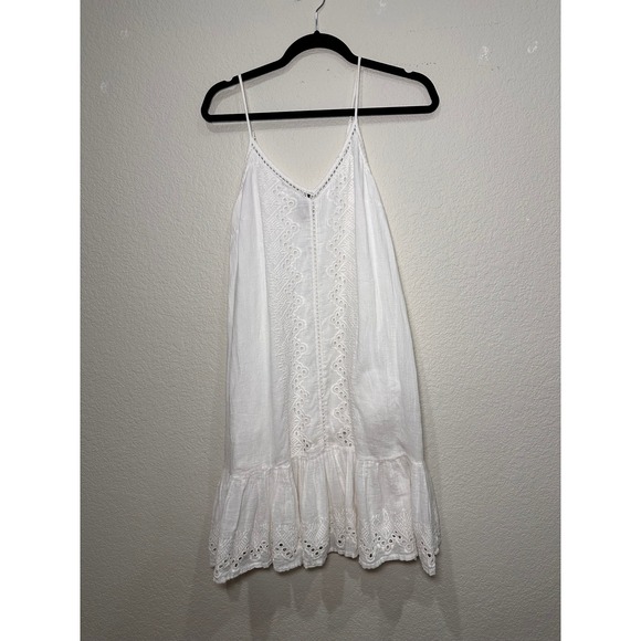 HOUSE OF HARLOW 1960 White Eyelet Lace Trimmed Ruffle Hem Slip Dress M - Picture 2 of 10